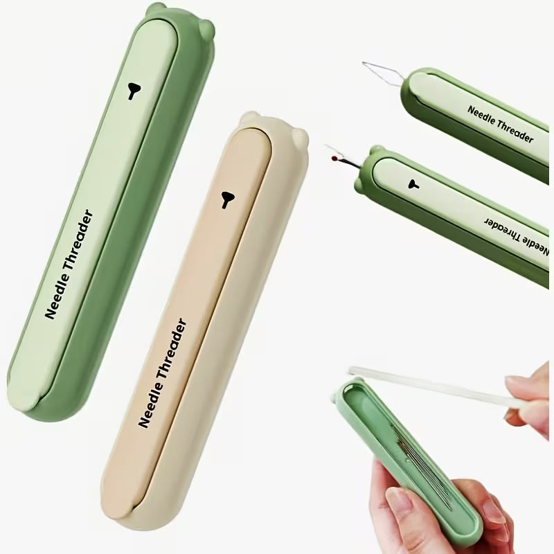 Outil de Couture 2-en-1 – Enfile-Aiguille Automatique + Compartiment de Rangement
