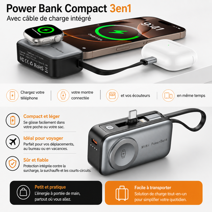 Batterie Externe Magnétique 3 en 1 30000mAh Charge Rapide Sans Fil