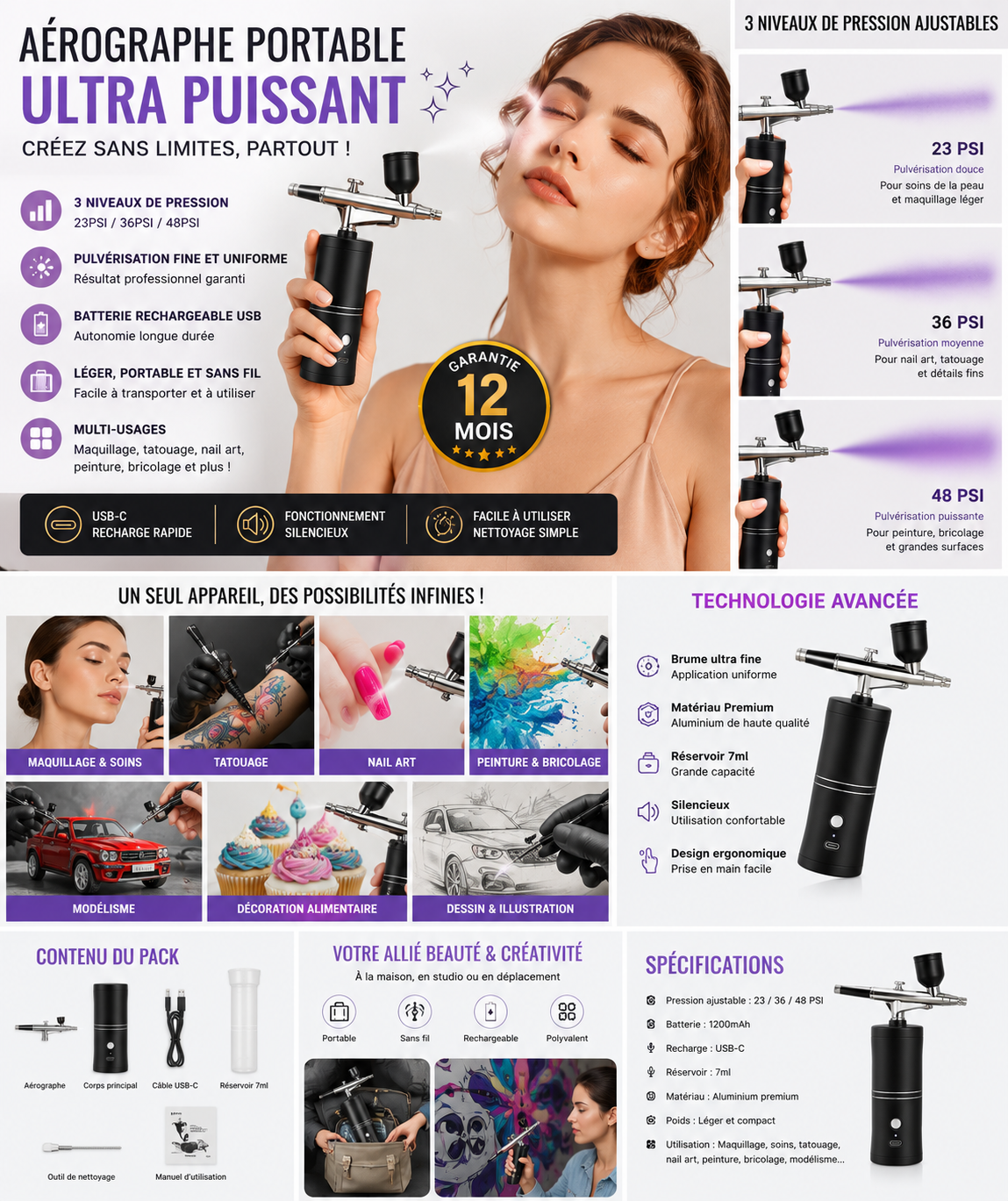 Kit Aérographe Portable Sans Fil