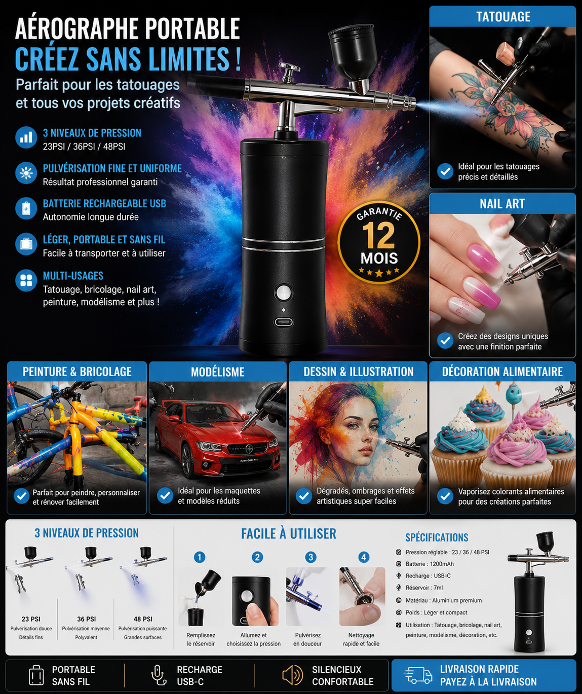 Kit Aérographe Portable Sans Fil
