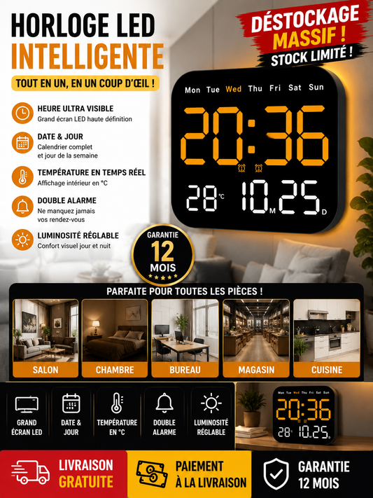 Réveil en Bois LED – Design Élégant &amp; Affichage Intuitif