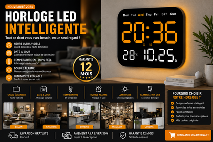Réveil en Bois LED – Design Élégant &amp; Affichage Intuitif