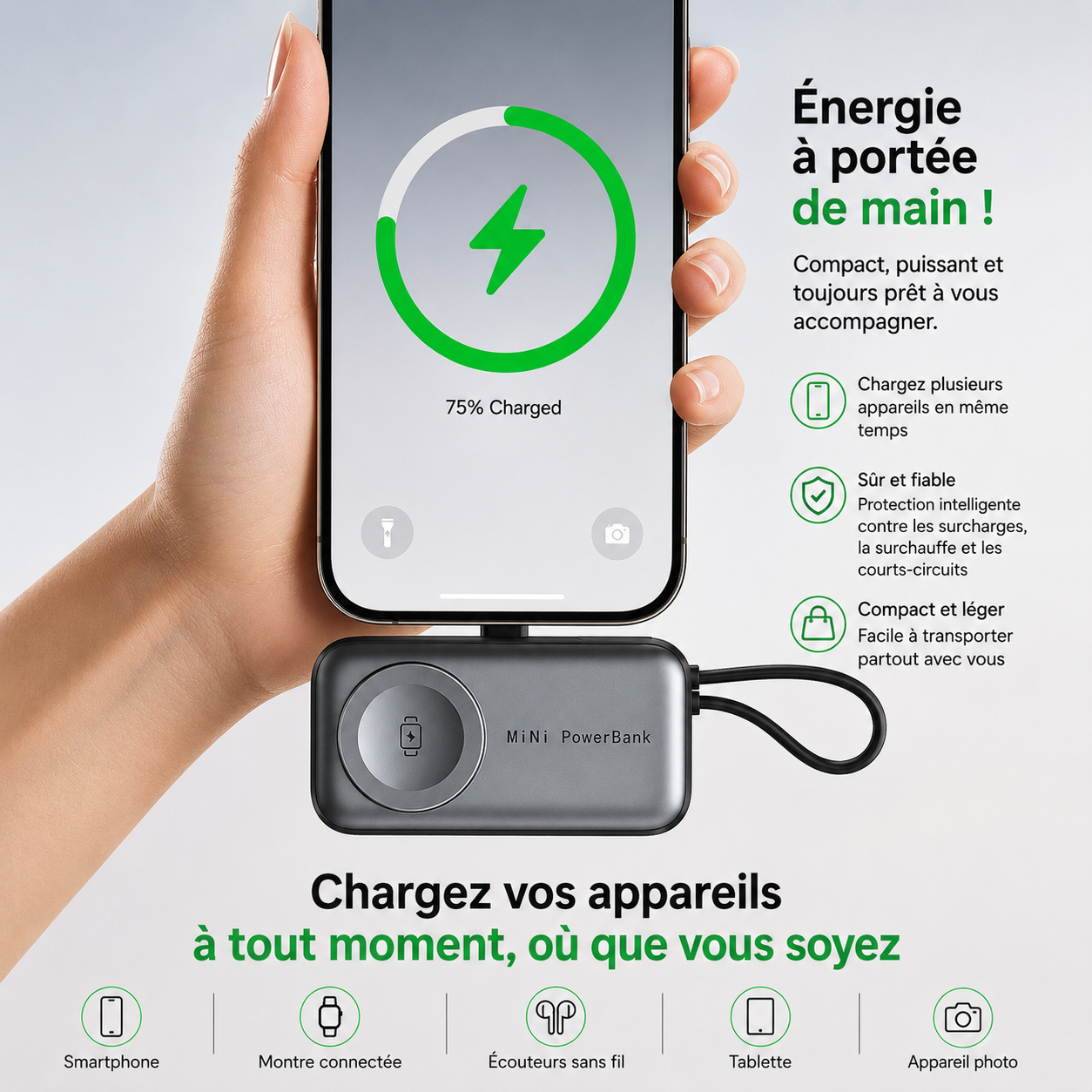 Batterie Externe Magnétique 3 en 1 30000mAh Charge Rapide Sans Fil