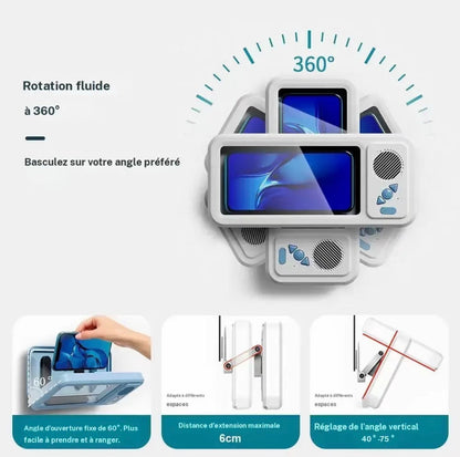 Support de douche pour téléphone étanche | Support de téléphone douche avec haut-parleur, étui mural anti-buée transparent étanche pour écran tactile pour téléphones 4 à 7 pouces