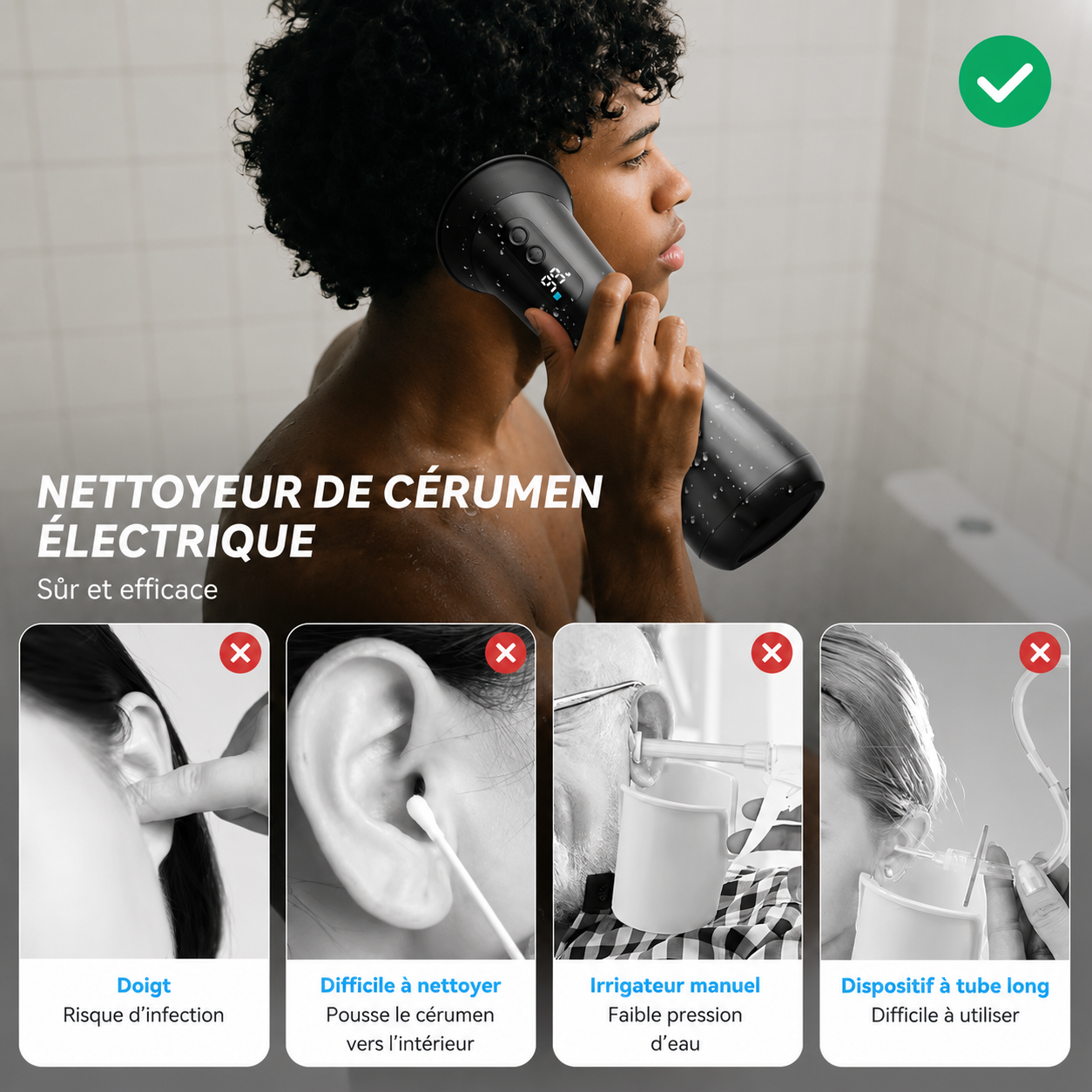 Nettoyeur d’oreilles électrique automatique – élimination douce du cérumen