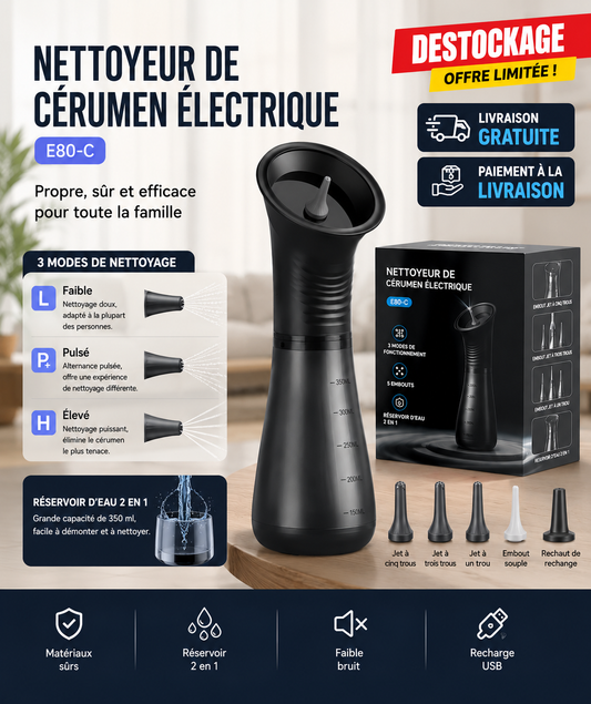 Nettoyeur d’oreilles électrique automatique – élimination douce du cérumen