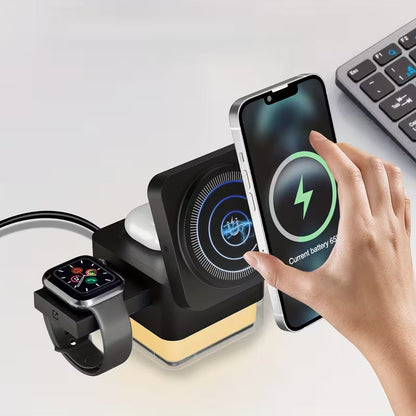 Chargeur Magnétique Sans Fil 4 en 1 – Recharge Rapide 15W et Support Multifonction