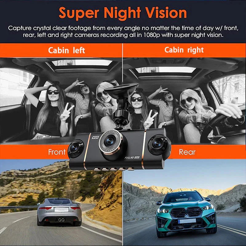 Caméra Dashcam 360° à 4 Objectifs – Sécurité Totale sur la Route